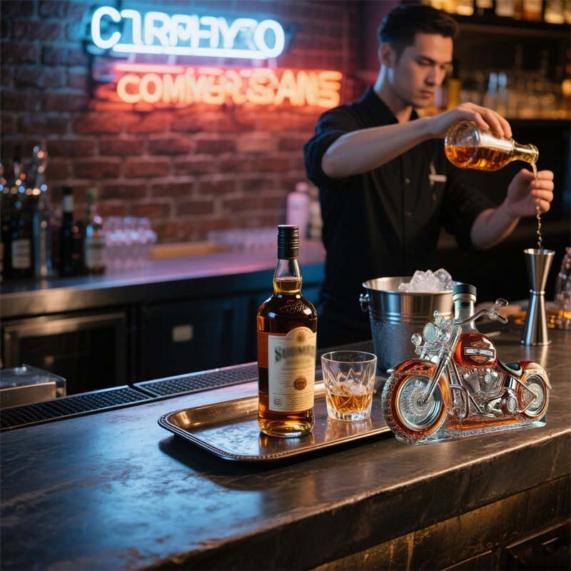 NOUVEAU RICHE Motorrad-förmige Whiskykaraffe für die Hausbar mit Einzigartigem Design