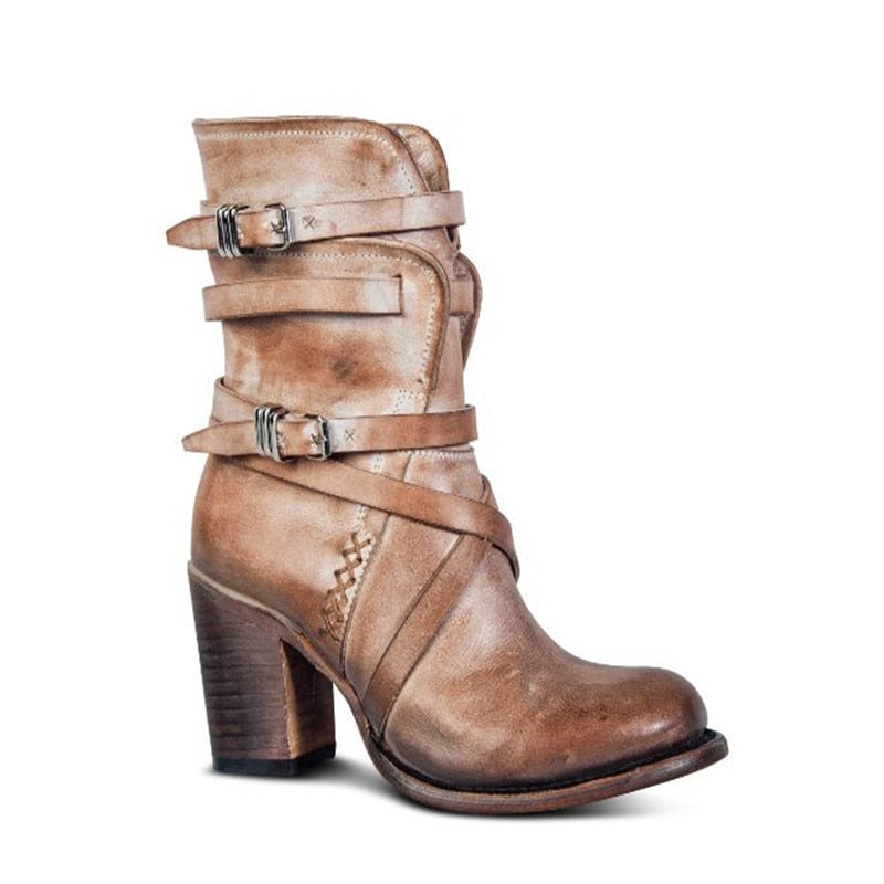 NOUVEAU RICHE Lederstiefel Damen Schwarzes Leder Schnallen-Detail