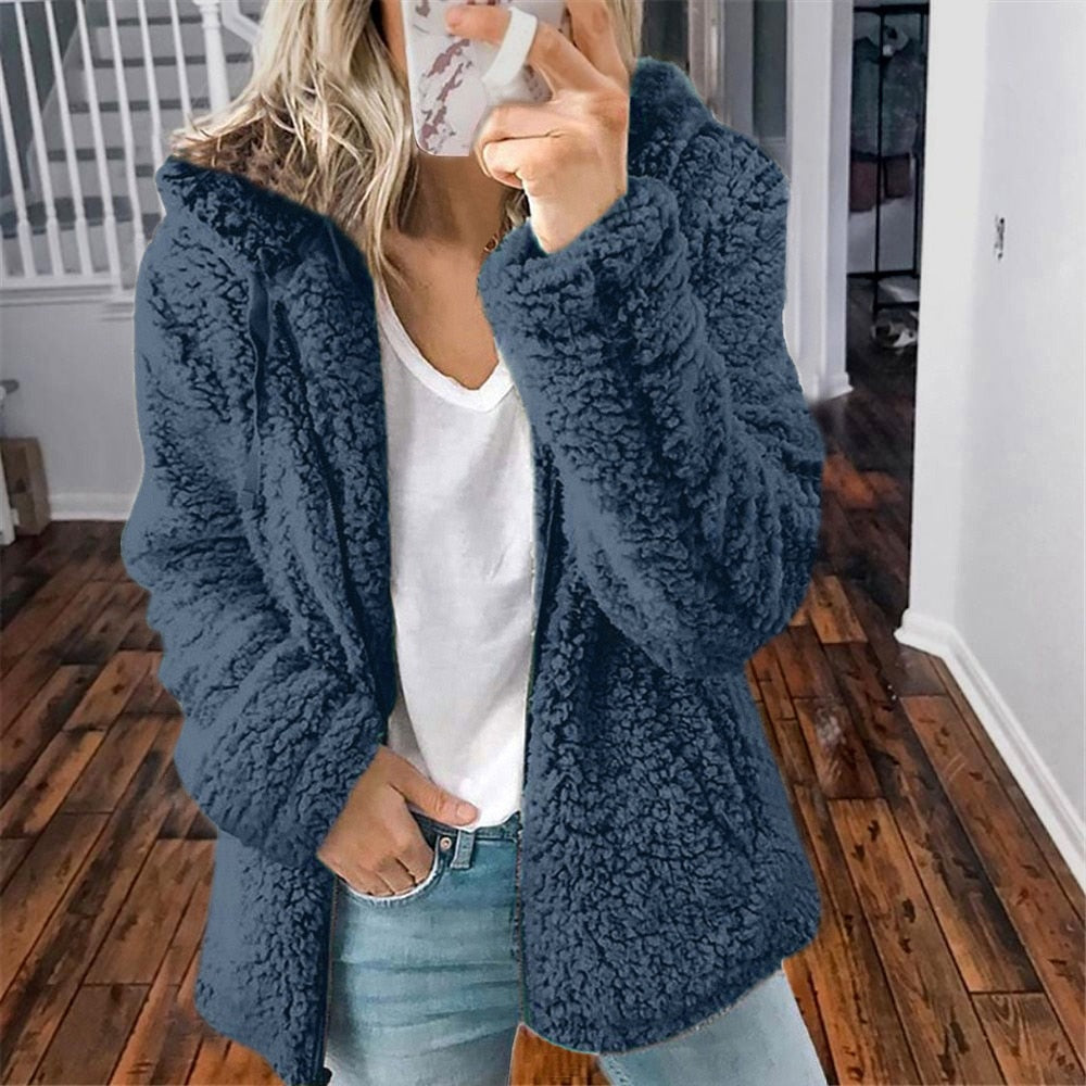 NOUVEAU RICHE Pamelo | Damen Teddy Kapuzenweste - Super Weiche & Warme Fleece Plüschweste mit Kapuze