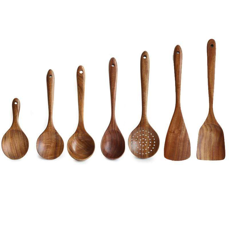 NOUVEAU RICHE Natürliches Küchenset aus Holz – Rustikale Küchenhelfer aus Holz, Set mit 4 oder 7 Teilen – RustiCook Set mit 7 Teilen