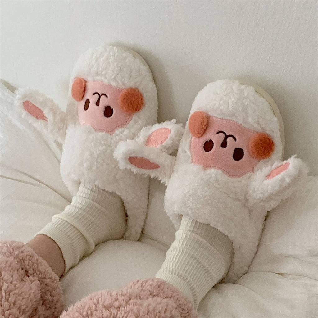 NOUVEAU RICHE Inspire | Flauschige Tier Hausschuhe für Damen & Herren - Süße & Warme Plüsch Puschen White sheep