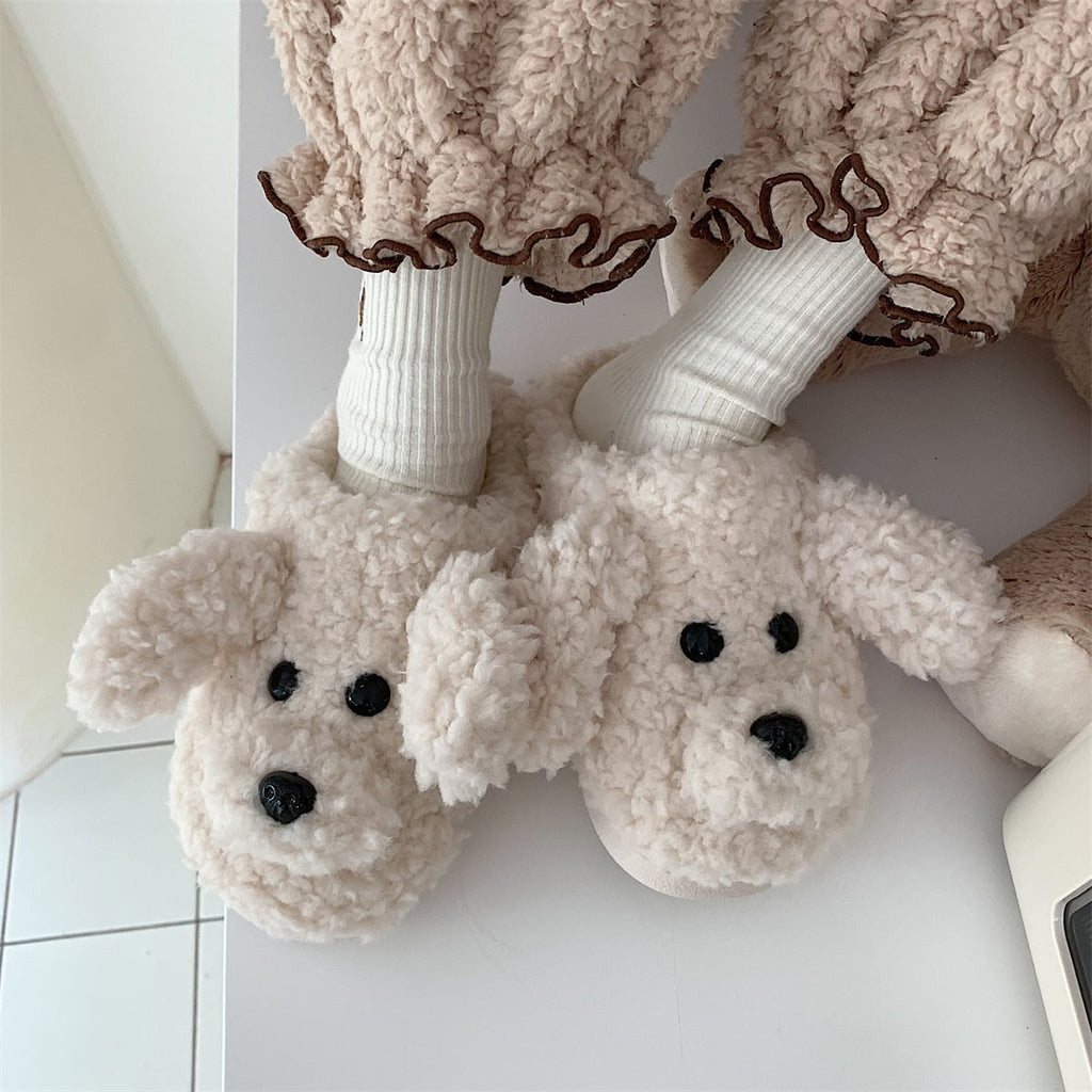 NOUVEAU RICHE Inspire | Flauschige Tier Hausschuhe für Damen & Herren - Süße & Warme Plüsch Puschen Grauer Hund