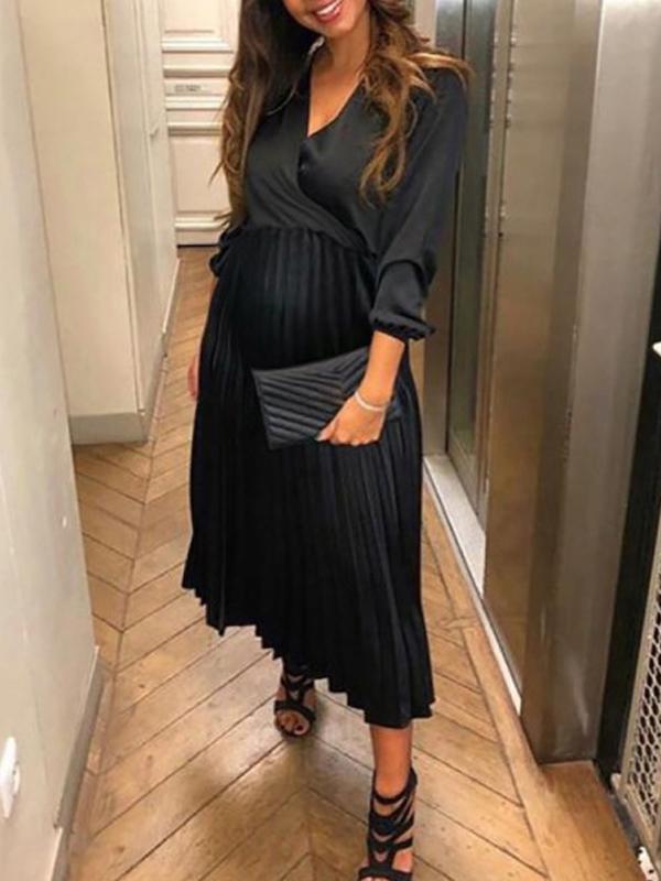 NOUVEAU RICHE Luma | Damen Umstandskleid – Plissiertes Maxidesign, Elegantes Cocktail-Styling & Komfort-Passform Schwarz