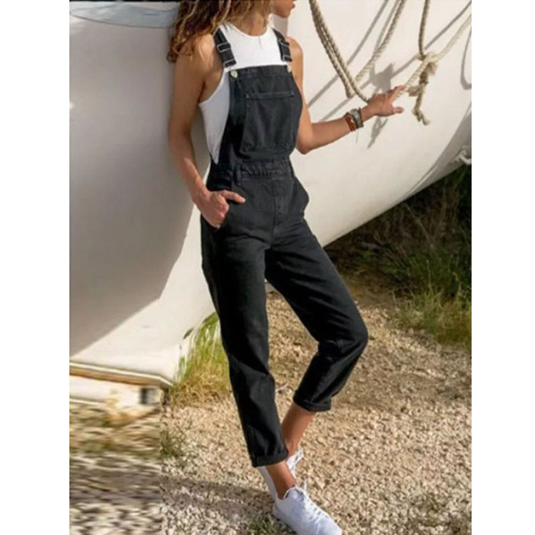 NOUVEAU RICHE Vintage Kord Overall Damen Figurbetonter Komfort Jumpsuit Schwarz