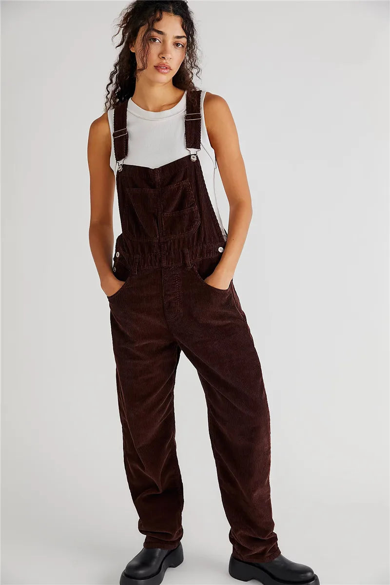 NOUVEAU RICHE Cord Overall Damen Lässiger Komfort Verstellbare Träger Schokoladenbraun