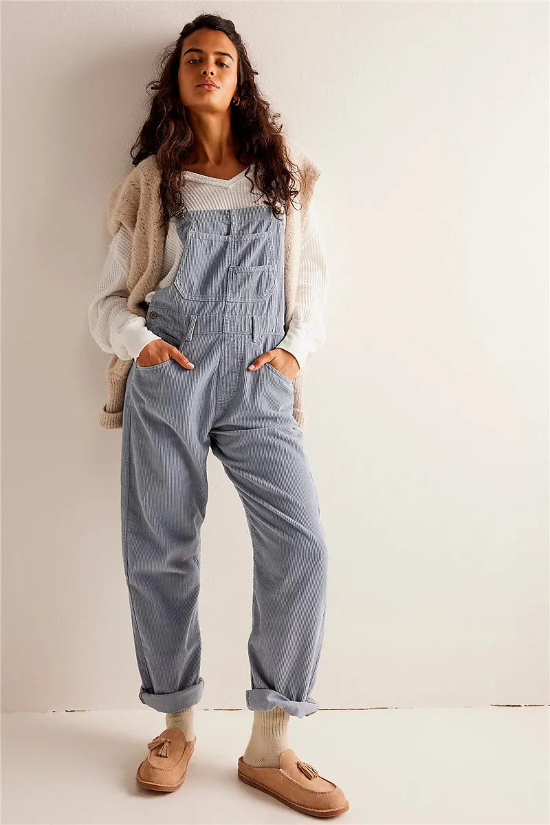 NOUVEAU RICHE Cord Overall Damen Lässiger Komfort Verstellbare Träger Gray