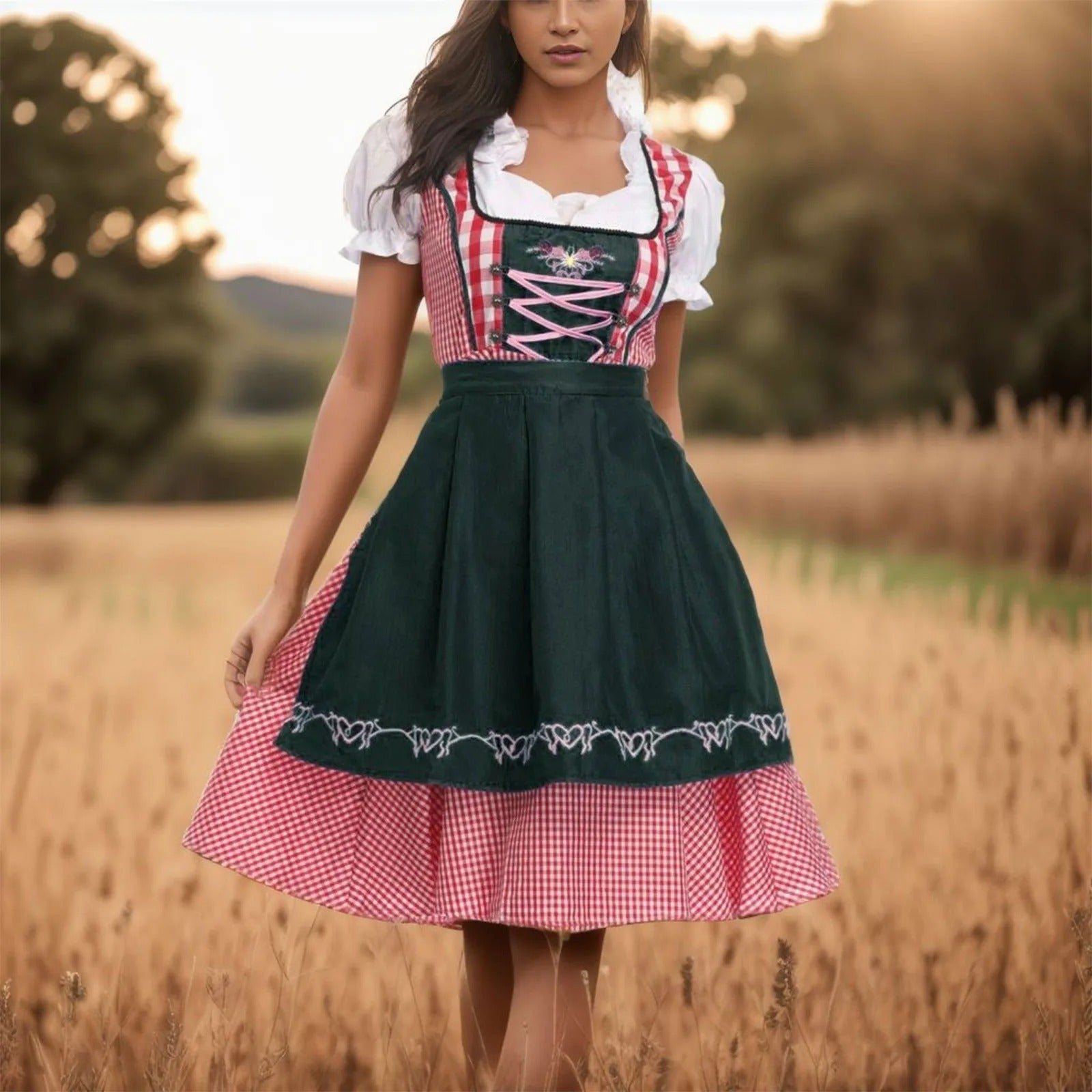 NOUVEAU RICHE Karierte Oktoberfest Dirndl Größentabelle Hinweis Zur Größe Grün