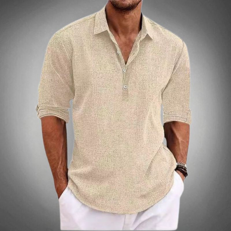 NOUVEAU RICHE Bersh | Herren Popover-Hemd – Locker Geschnitten & Strukturierte Oberfläche Beige