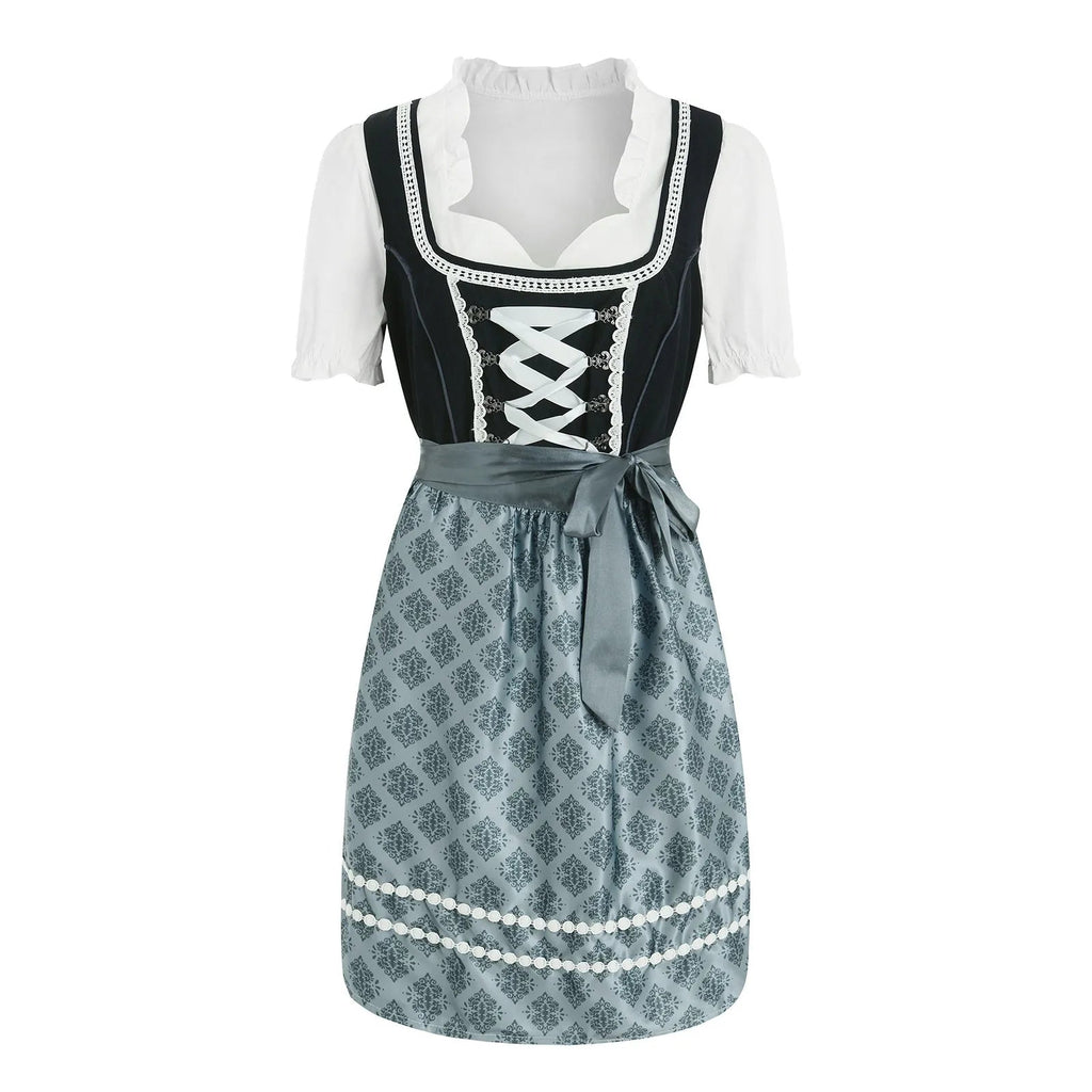 NOUVEAU RICHE Damen Traditionelles Bayerisches Dirndl-Kleid Dunkelgrau Polyester Größen XS-4XL