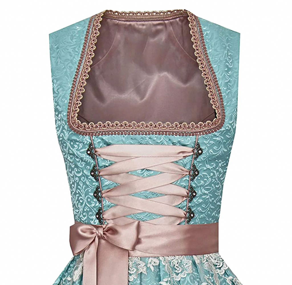 NOUVEAU RICHE Damen Dirndl Satin Polyester Rosa Smaragdgrün Schürze Größen S, M, L, XL, 2XL