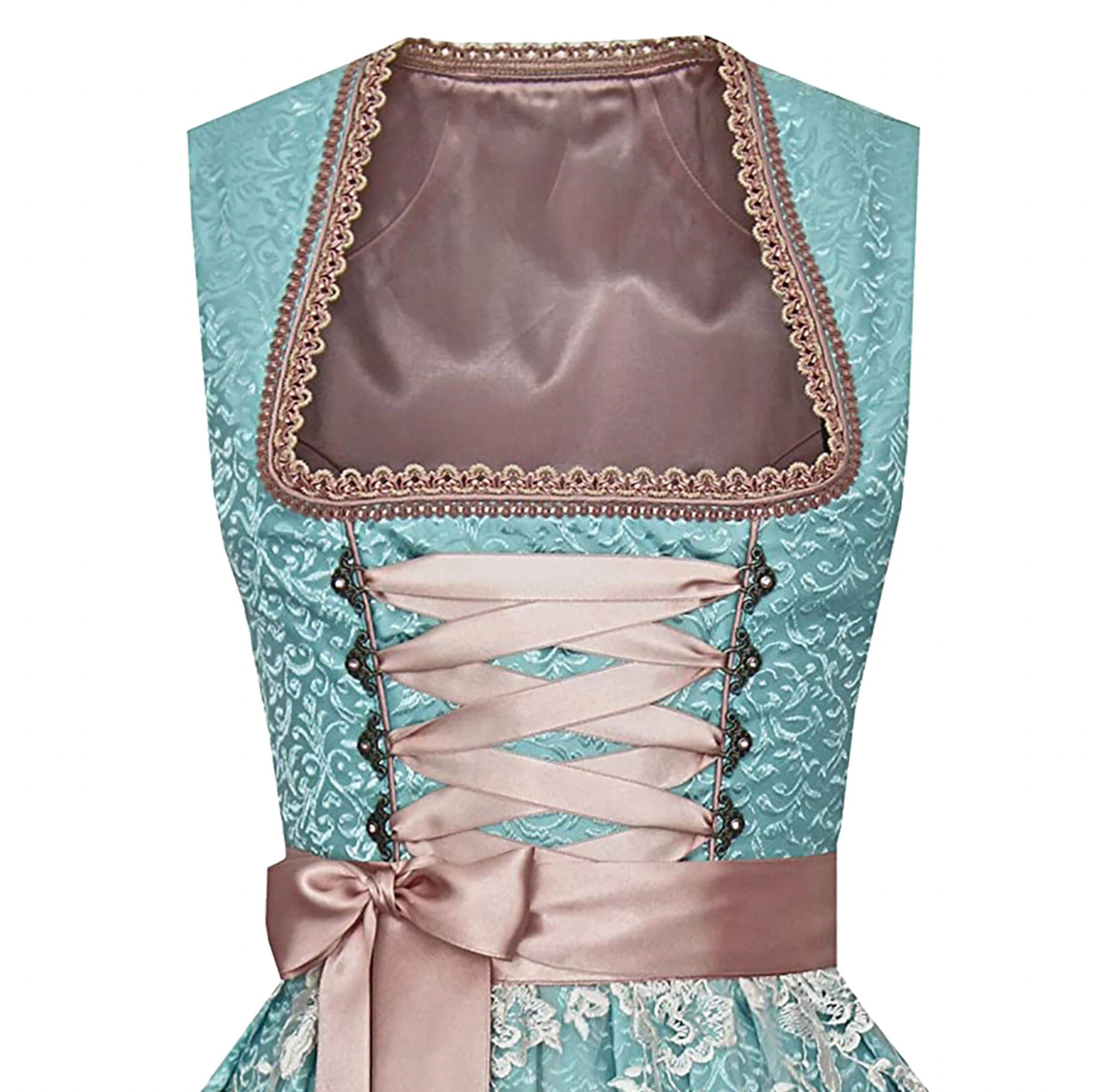 NOUVEAU RICHE Damen Dirndl Satin Polyester Rosa Smaragdgrün Schürze Größen S, M, L, XL, 2XL