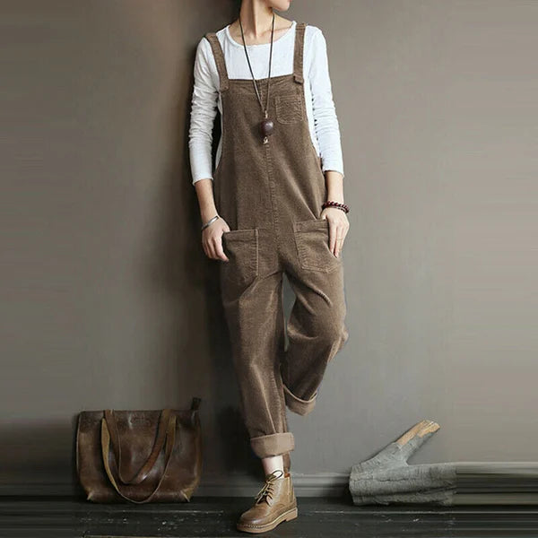 NOUVEAU RICHE Ärmelloser Cord Jumpsuit Lässige Weite Lange Hosen Sommer Khaki