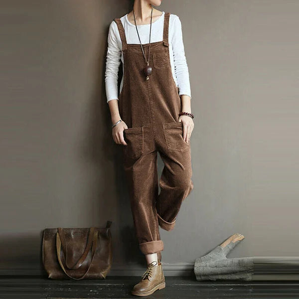 NOUVEAU RICHE Ärmelloser Cord Jumpsuit Lässige Weite Lange Hosen Sommer Kaffee