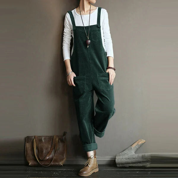 NOUVEAU RICHE Ärmelloser Cord Jumpsuit Lässige Weite Lange Hosen Sommer Grün