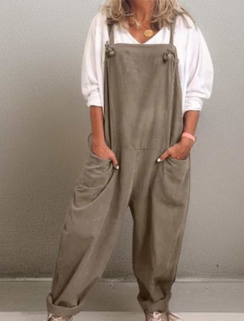 NOUVEAU RICHE Oversize Jumpsuit Große Taschen Atmungsaktiver Komfort Khaki