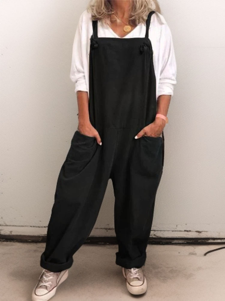 NOUVEAU RICHE Oversize Jumpsuit Große Taschen Atmungsaktiver Komfort Schwarz