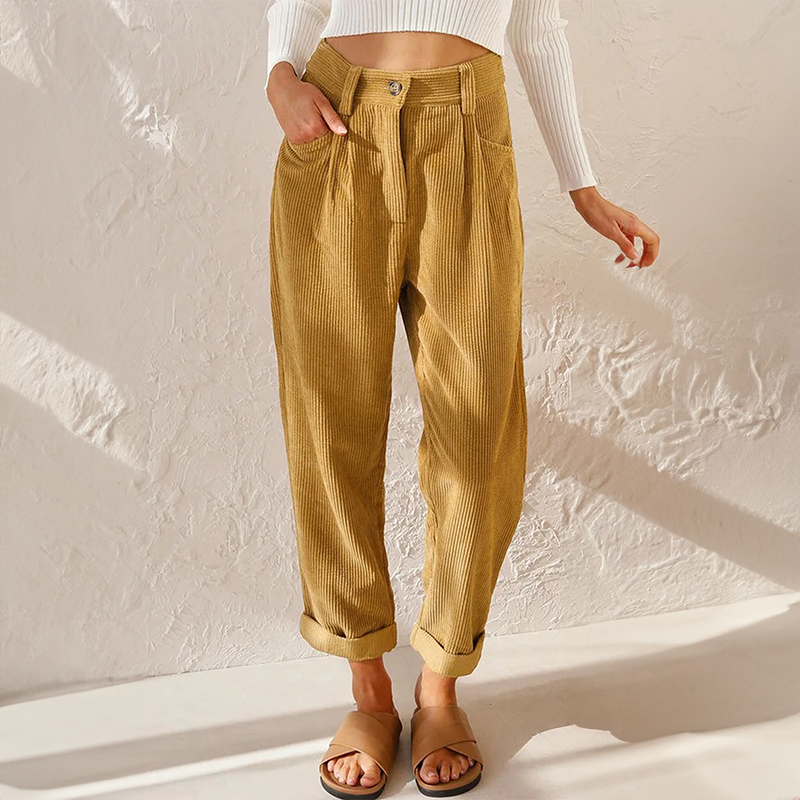 NOUVEAU RICHE Hohe Taille Cordhose Vintage Stil Vielseitig Bequem Gelb