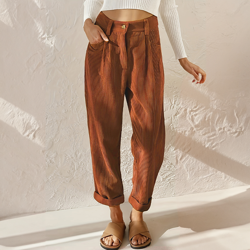 NOUVEAU RICHE Hohe Taille Cordhose Vintage Stil Vielseitig Bequem Braun