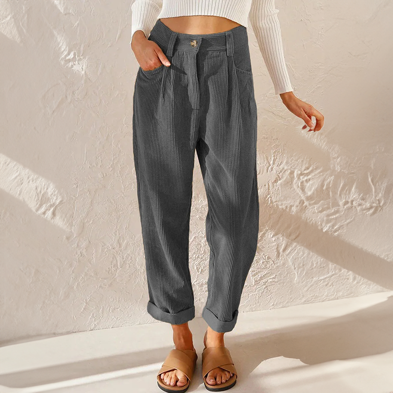 NOUVEAU RICHE Hohe Taille Cordhose Vintage Stil Vielseitig Bequem Grau