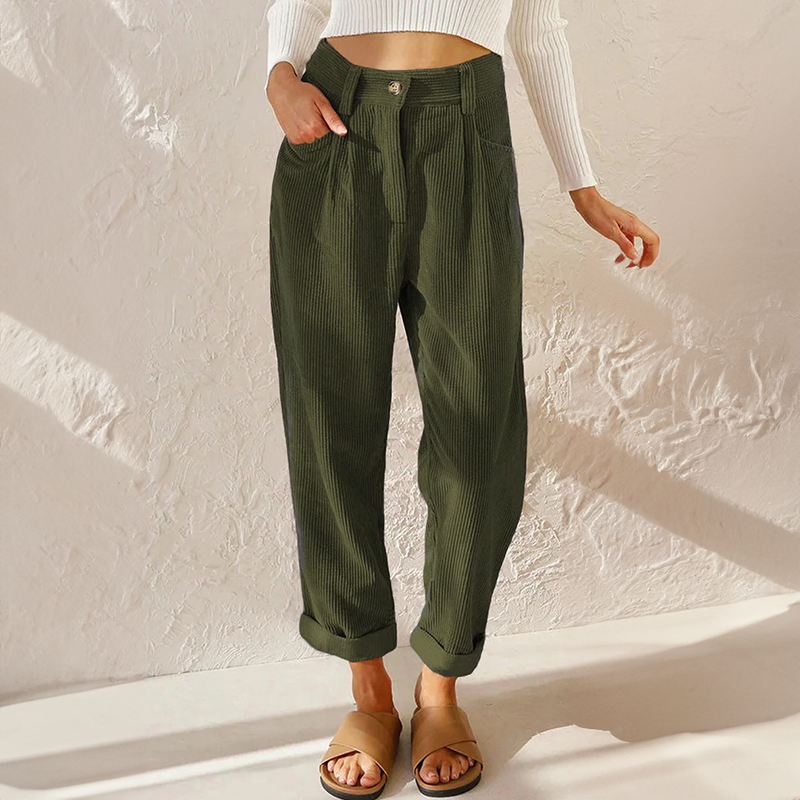 NOUVEAU RICHE Hohe Taille Cordhose Vintage Stil Vielseitig Bequem Grün