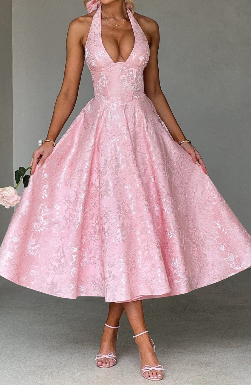 NOUVEAU RICHE Blush Midikleid Mit Neckholder Und Rückenschnürung Eleganz L
