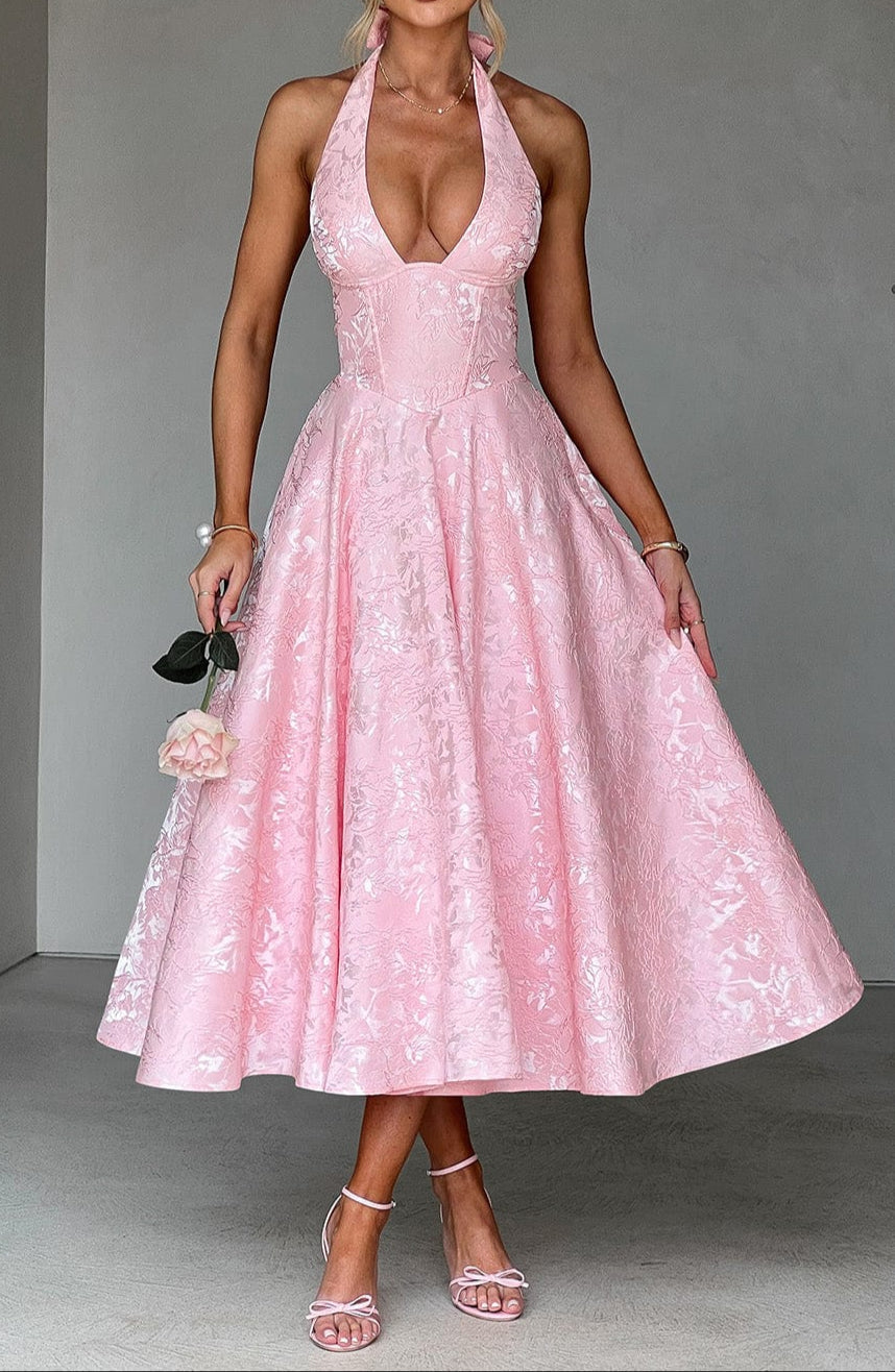 NOUVEAU RICHE Blush Midikleid Mit Neckholder Und Rückenschnürung Eleganz