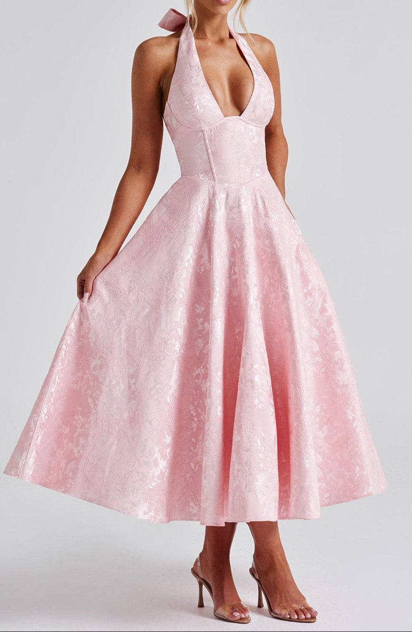 NOUVEAU RICHE Blush Midikleid Mit Neckholder Und Rückenschnürung Eleganz