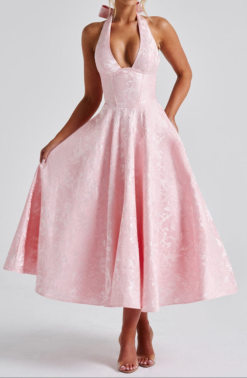NOUVEAU RICHE Blush Midikleid Mit Neckholder Und Rückenschnürung Eleganz