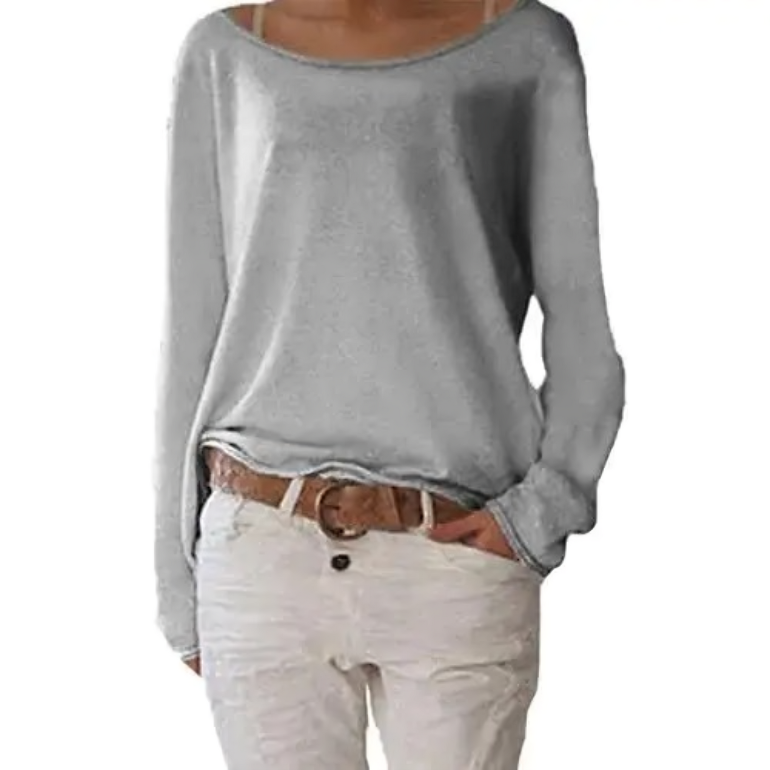 NOUVEAU RICHE Helles Gelb Langärmliger Wollpullover Für Büro Alltagslook Grau