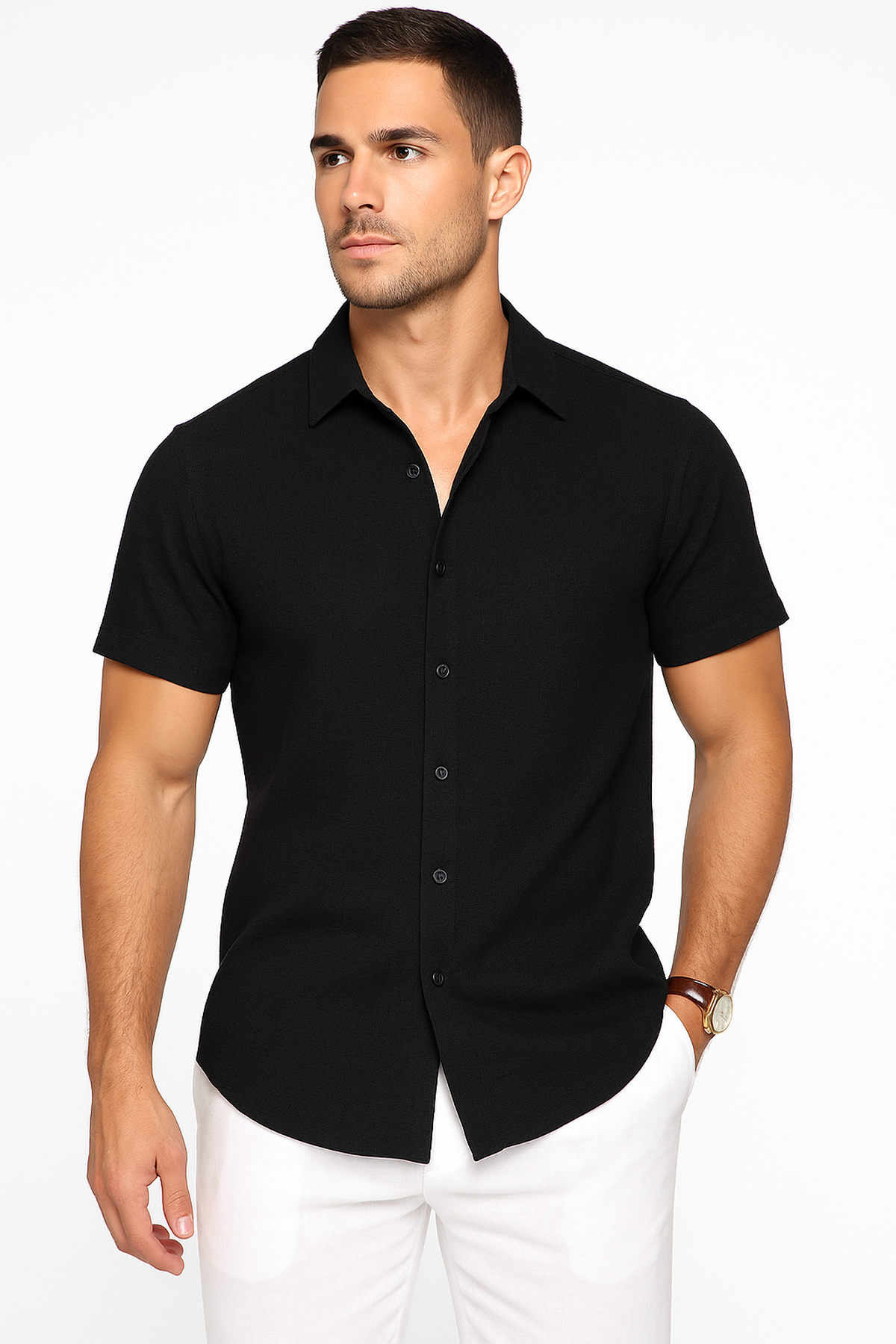 NOUVEAU RICHE Leichtes Gestreiftes Hemd Aus Leinen-Baumwoll-Mischung Für Sommerlooks Schwarz