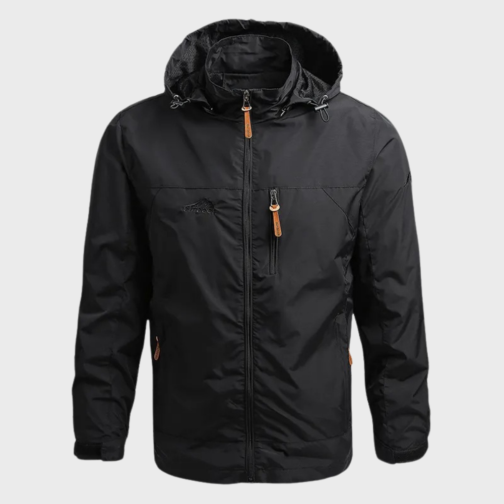 NOUVEAU RICHE Herren Regenjacke – Wasserdichte Jacke mit Kapuze für Stürmische Tage Schwarz
