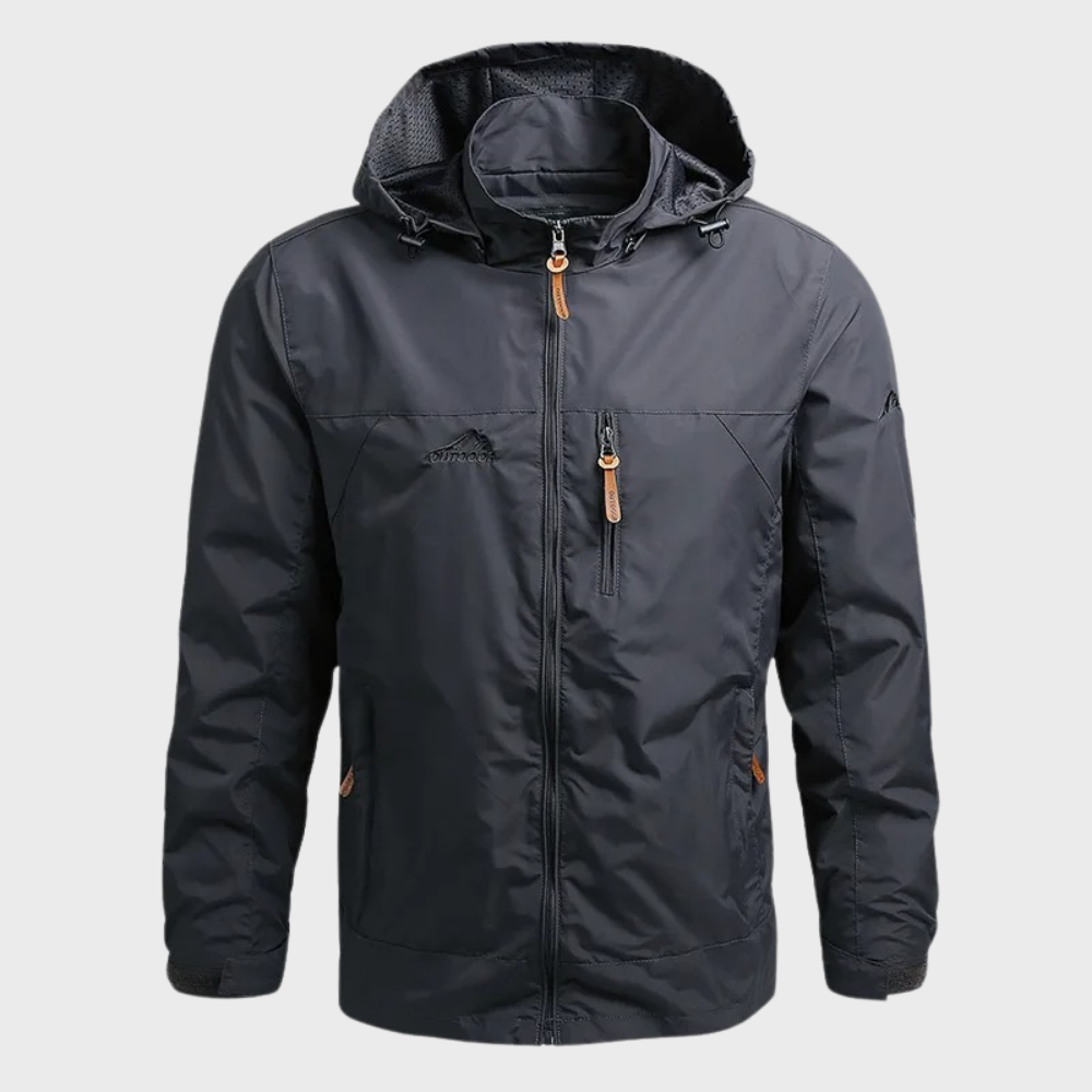 NOUVEAU RICHE Herren Regenjacke – Wasserdichte Jacke mit Kapuze für Stürmische Tage Grau