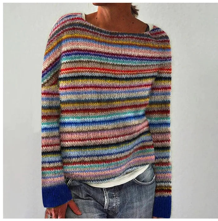 NOUVEAU RICHE Herbstlicher Retro-Pullover Farbenfrohen Nordisch Inspirierten Design Regenbogen