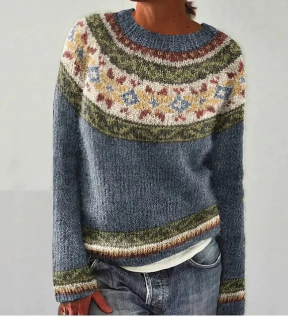 NOUVEAU RICHE Herbstlicher Retro-Pullover Farbenfrohen Nordisch Inspirierten Design