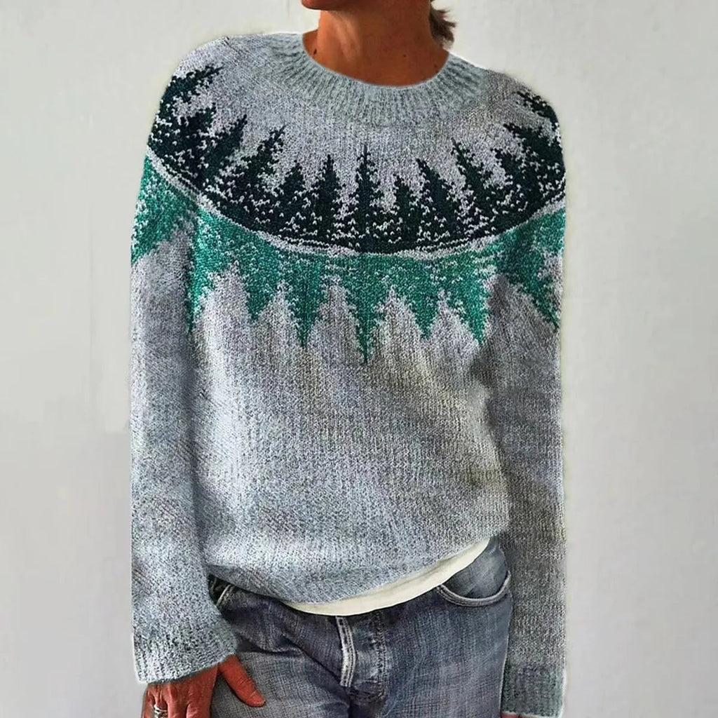 NOUVEAU RICHE Herbstlicher Retro-Pullover Farbenfrohen Nordisch Inspirierten Design Blau-grun-beispiel
