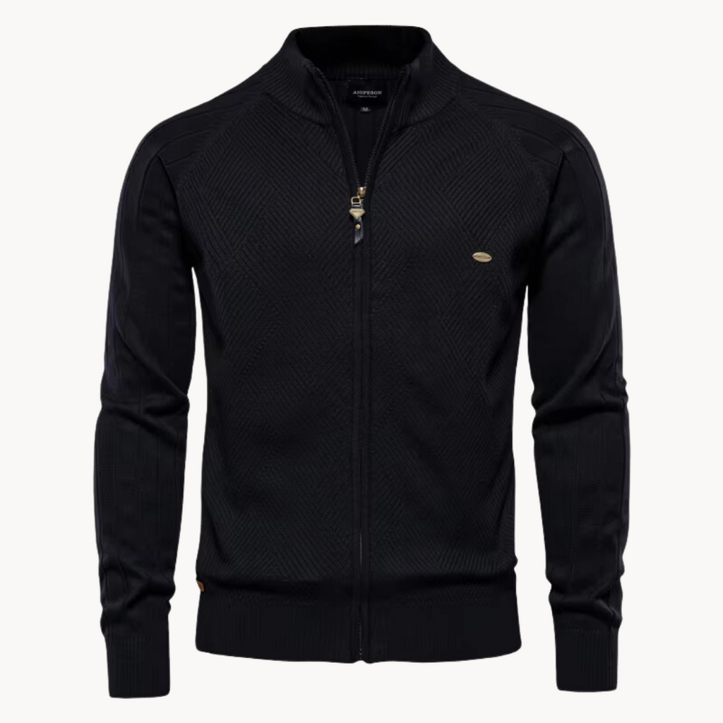 NOUVEAU RICHE Feinstrickjacke mit Reißverschluss – Stilvolle Strickjacke mit Stehkragen Schwarz
