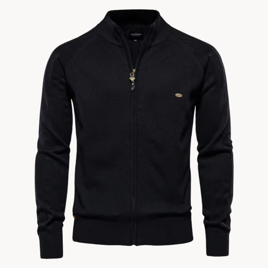 NOUVEAU RICHE Feinstrickjacke mit Reißverschluss – Stilvolle Strickjacke mit Stehkragen Schwarz