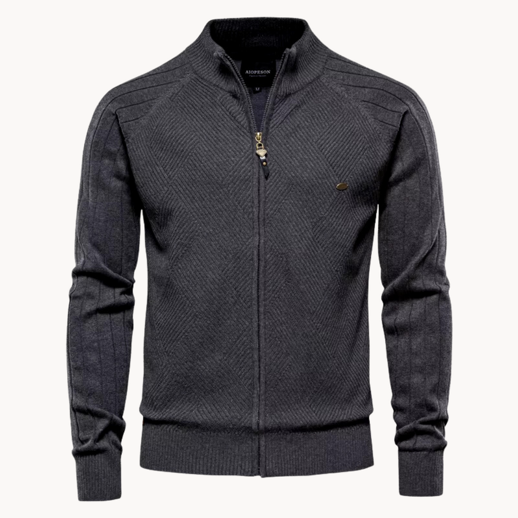 NOUVEAU RICHE Feinstrickjacke mit Reißverschluss – Stilvolle Strickjacke mit Stehkragen Dunkelgrau