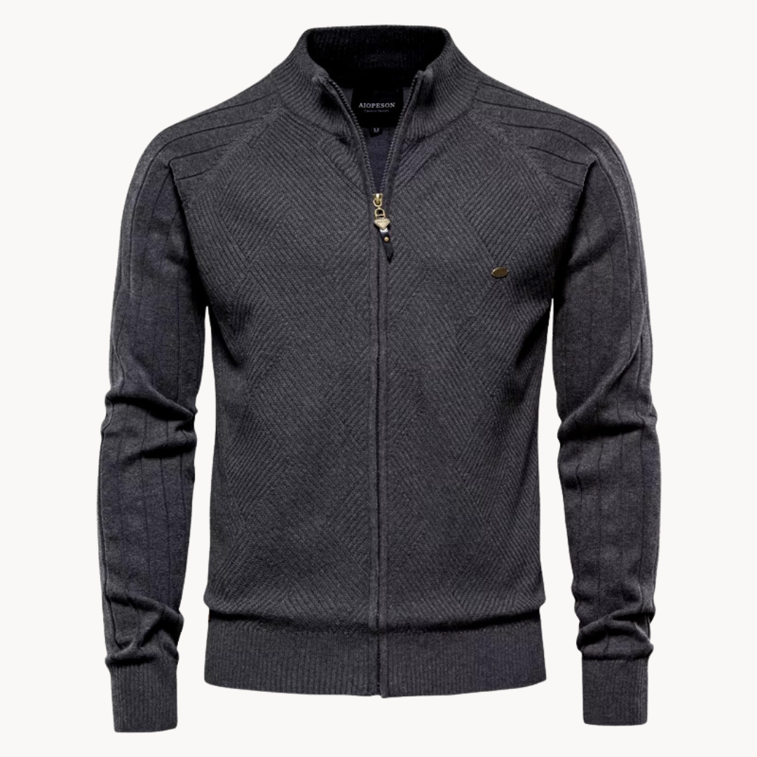 NOUVEAU RICHE Feinstrickjacke mit Reißverschluss – Stilvolle Strickjacke mit Stehkragen Dunkelgrau