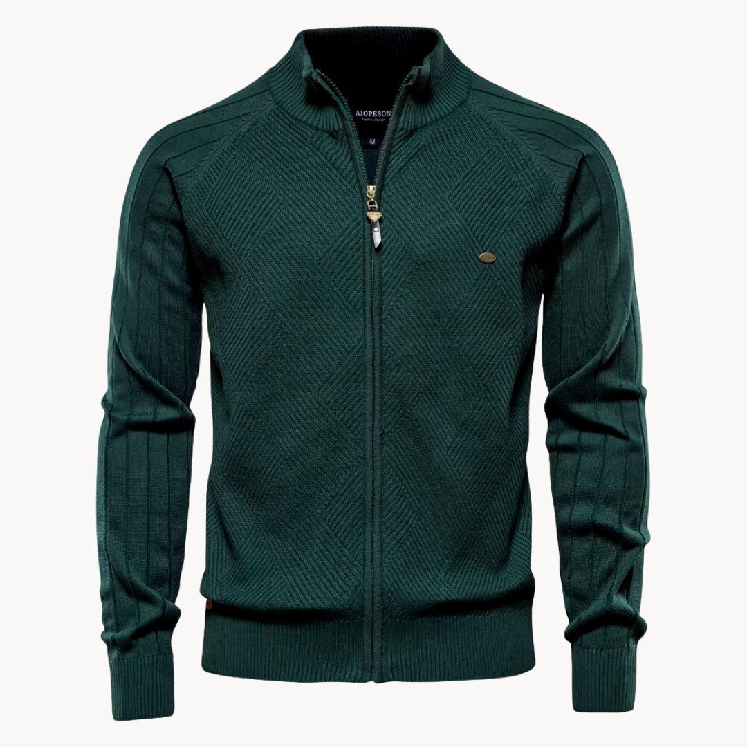 NOUVEAU RICHE Feinstrickjacke mit Reißverschluss – Stilvolle Strickjacke mit Stehkragen Grün
