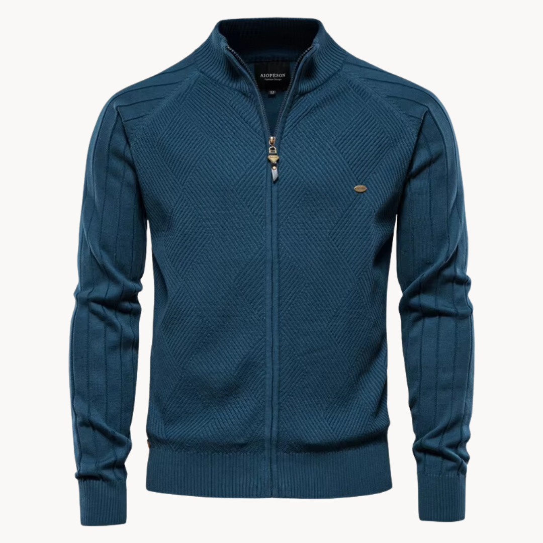 NOUVEAU RICHE Feinstrickjacke mit Reißverschluss – Stilvolle Strickjacke mit Stehkragen Königsblau