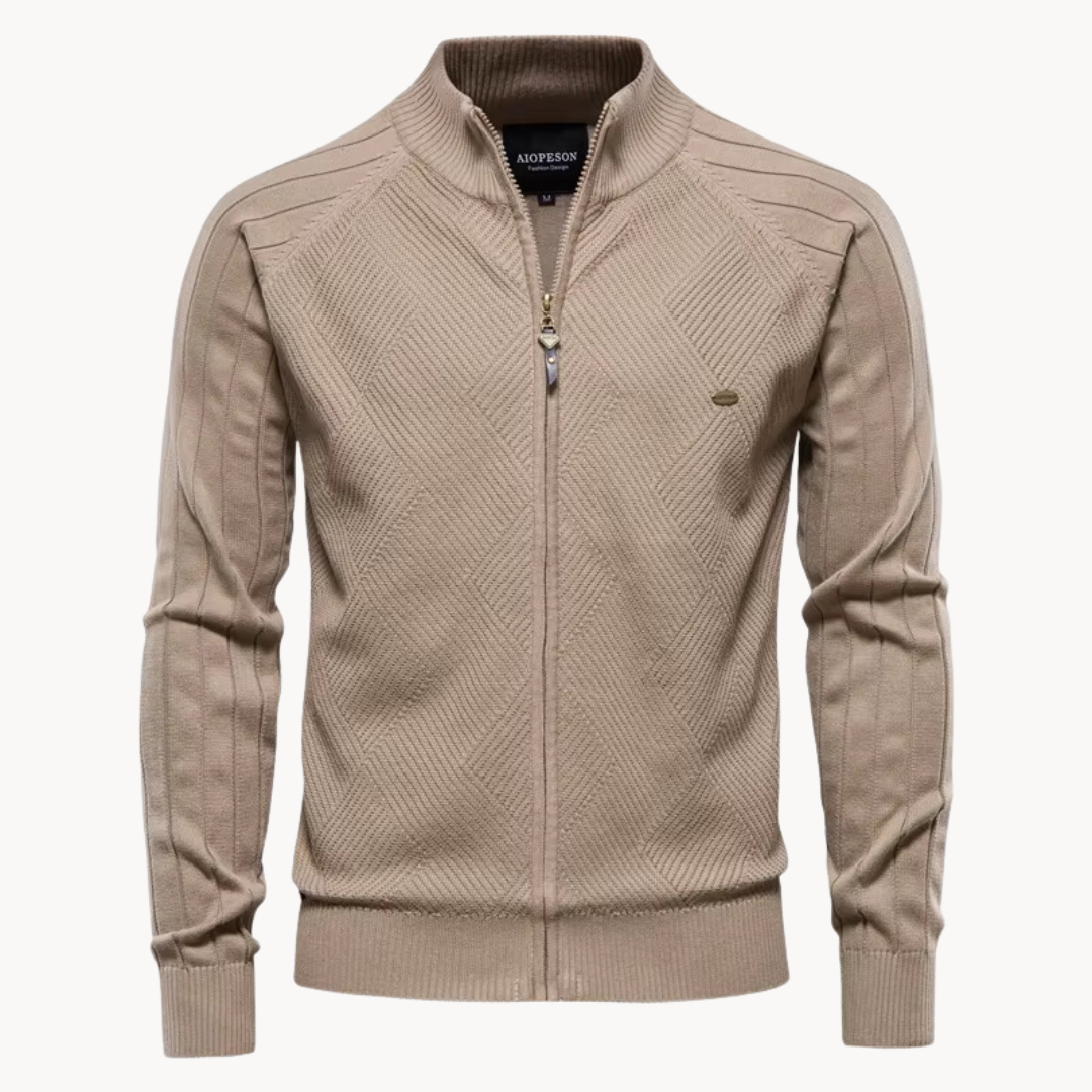 NOUVEAU RICHE Feinstrickjacke mit Reißverschluss – Stilvolle Strickjacke mit Stehkragen Khaki
