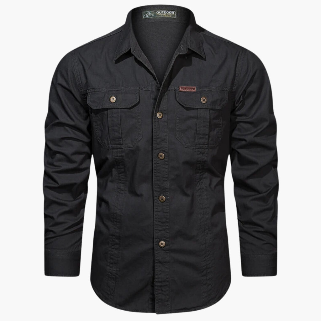 NOUVEAU RICHE Herren Cargo Shirt Utility Outdoorbekleidung Robust Schwarz