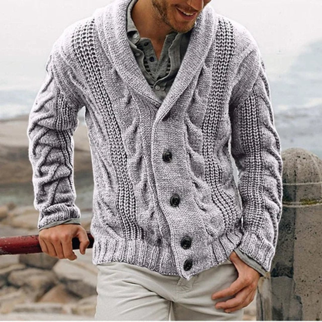NOUVEAU RICHE Herren Coatigan Strickjacke Lang Schwarz Wärme Alltags Stil Hellgrau