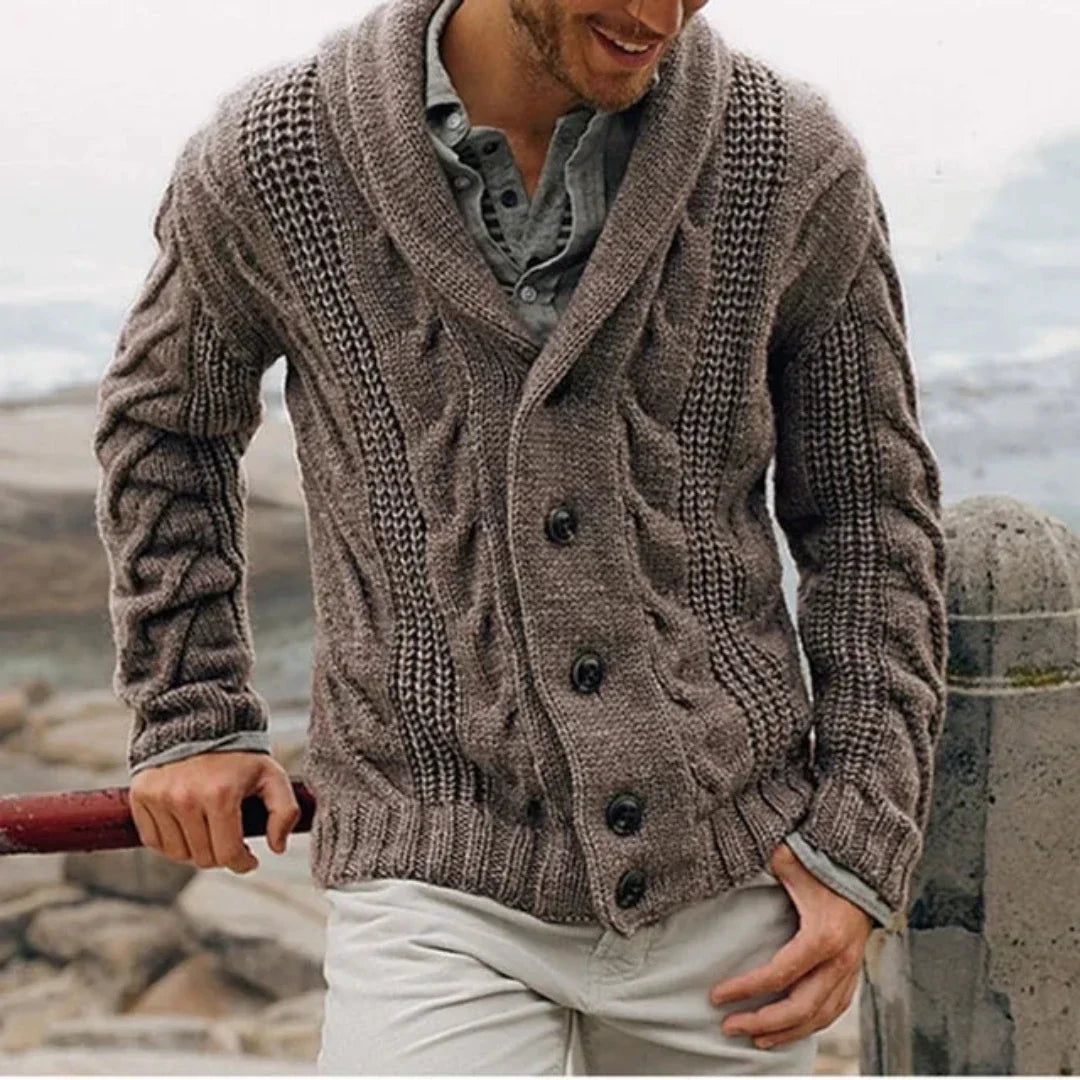 NOUVEAU RICHE Herren Coatigan Strickjacke Lang Schwarz Wärme Alltags Stil Braun
