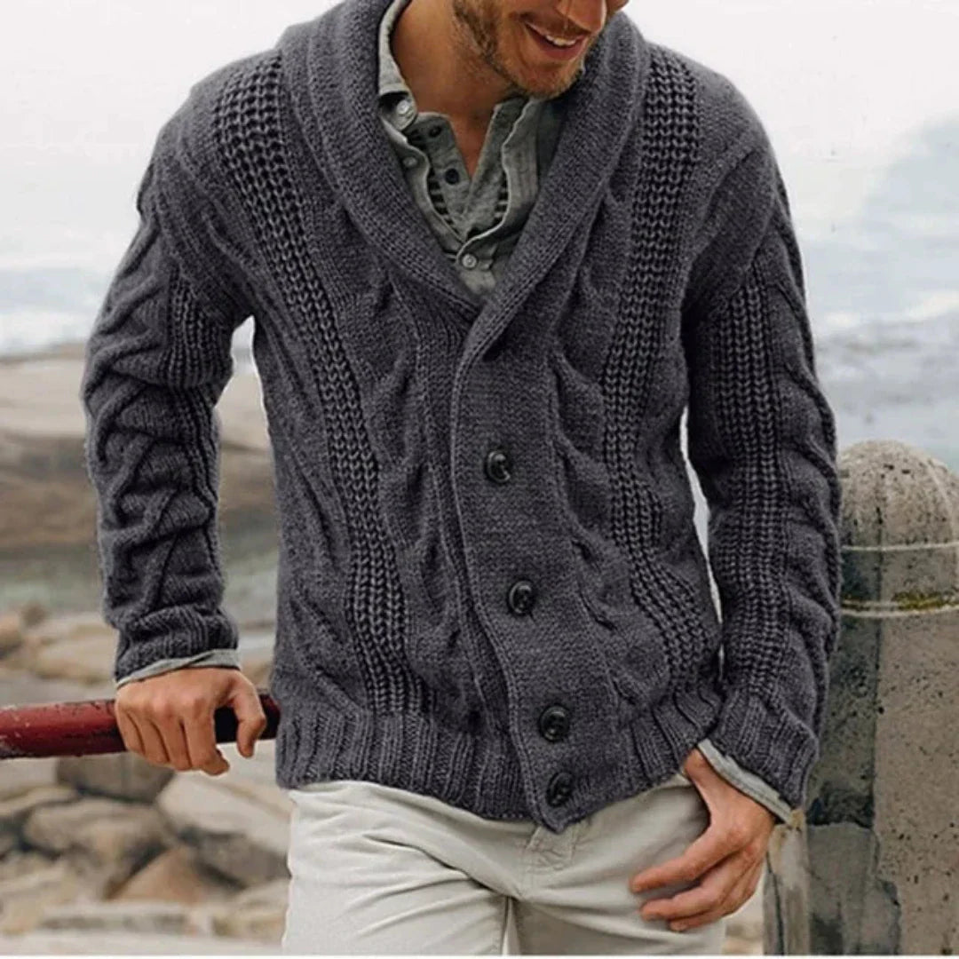 NOUVEAU RICHE Herren Coatigan Strickjacke Lang Schwarz Wärme Alltags Stil Dunkelgrau