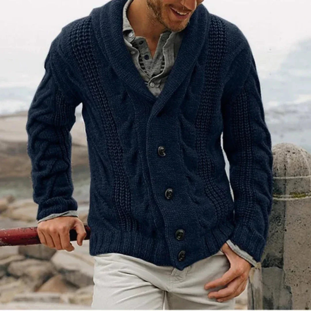NOUVEAU RICHE Herren Coatigan Strickjacke Lang Schwarz Wärme Alltags Stil Dunkelblau