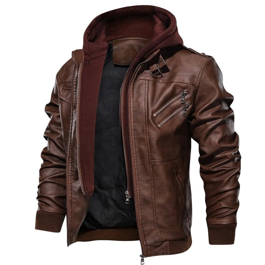 NOUVEAU RICHE Kunstlederjacke Herren Motorradjacke Moderner Stil Günstig Braun