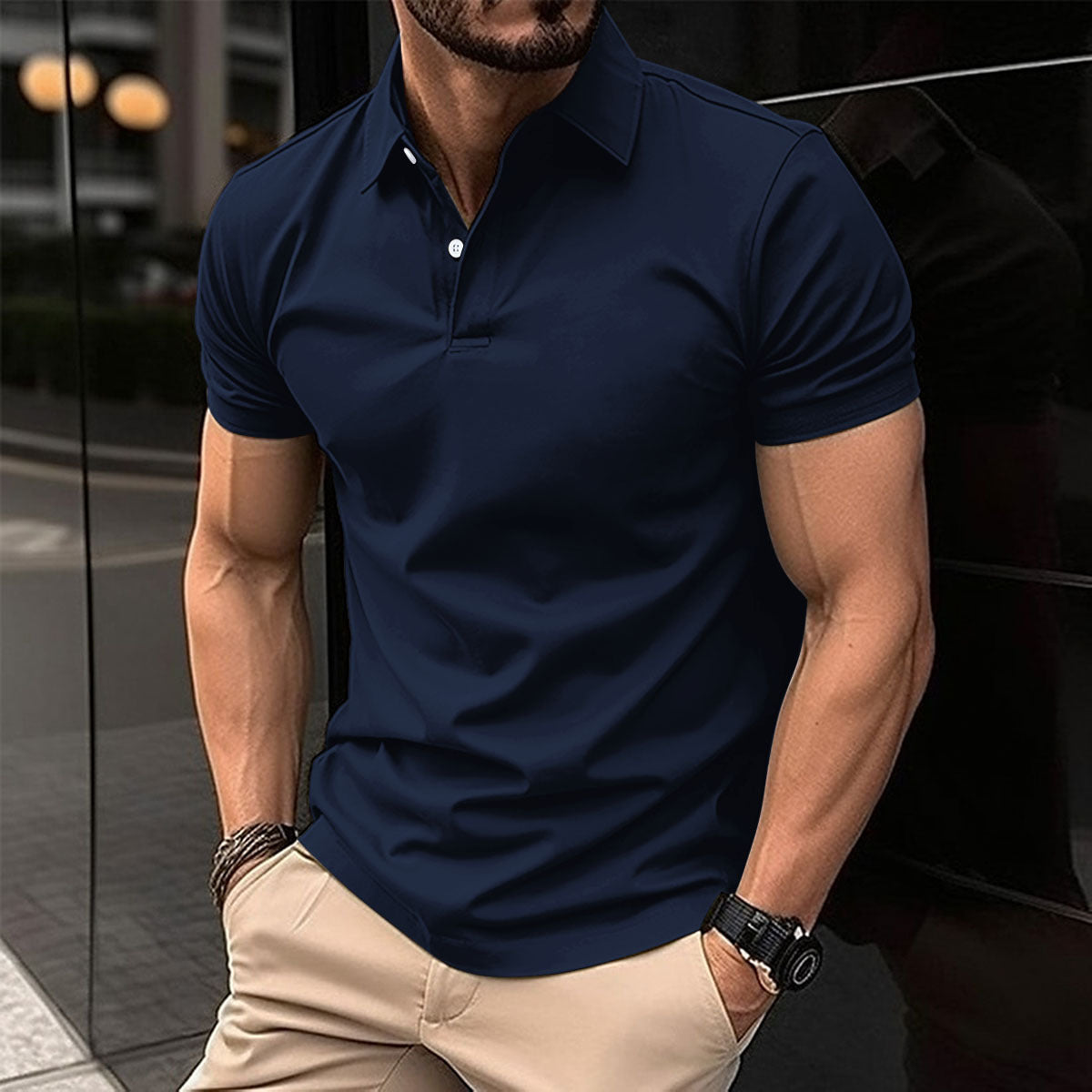 NOUVEAU RICHE Herren Poloshirt Leicht Atmungsaktiv Dünn Sportlich Elegant Marineblau