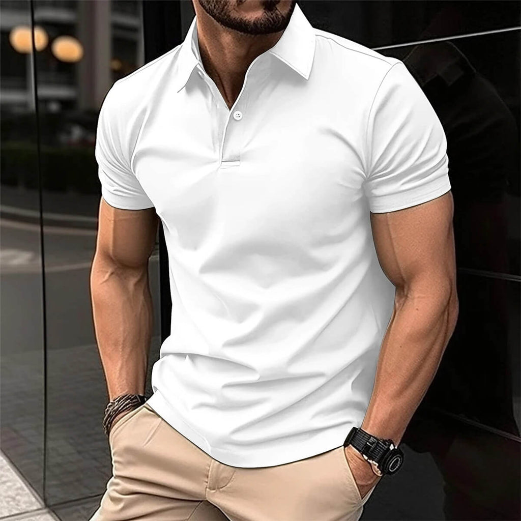 NOUVEAU RICHE Herren Poloshirt Leicht Atmungsaktiv Dünn Sportlich Elegant Weiß
